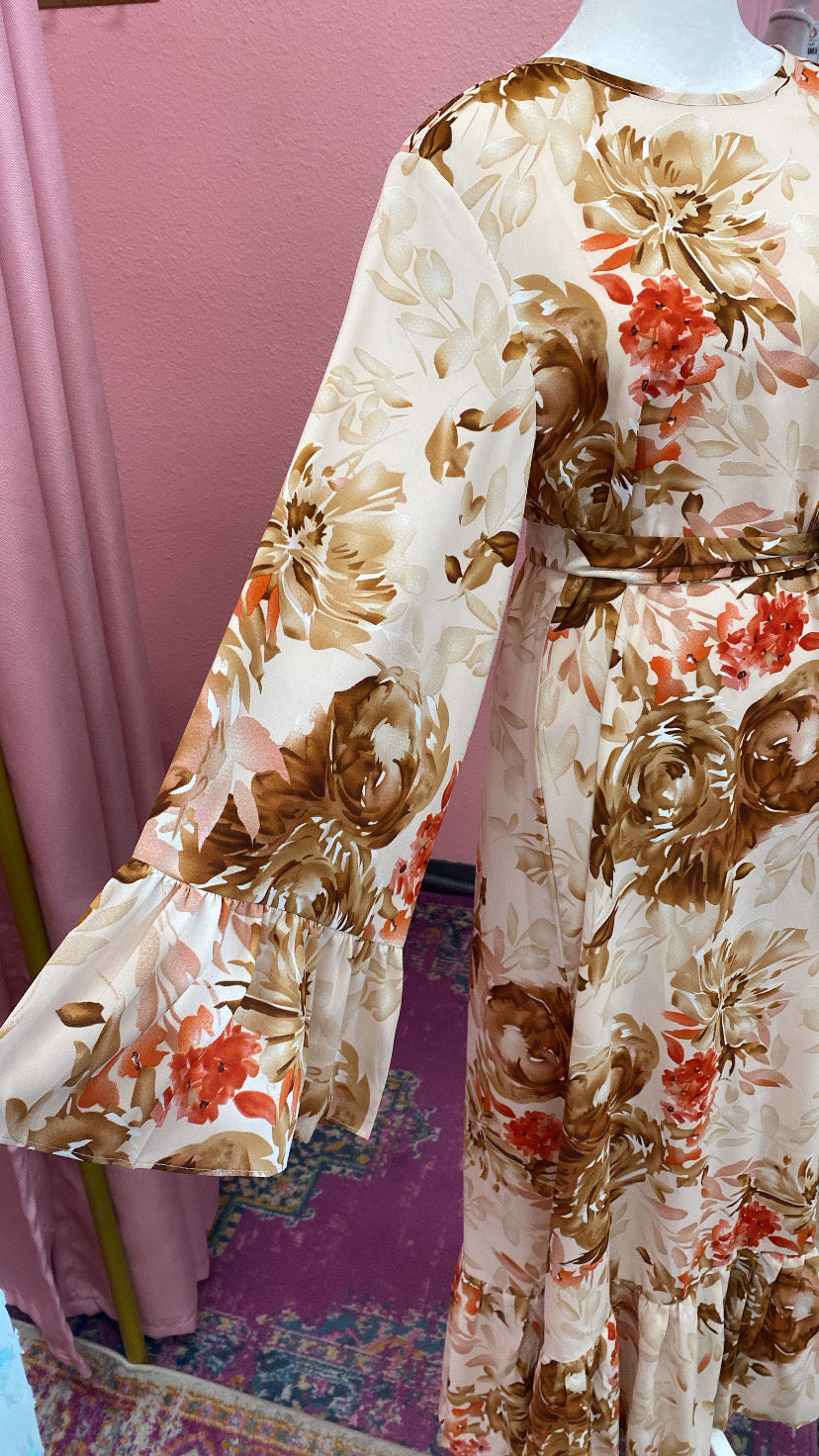 Turkish Style Floral Bell Sleeved Dress