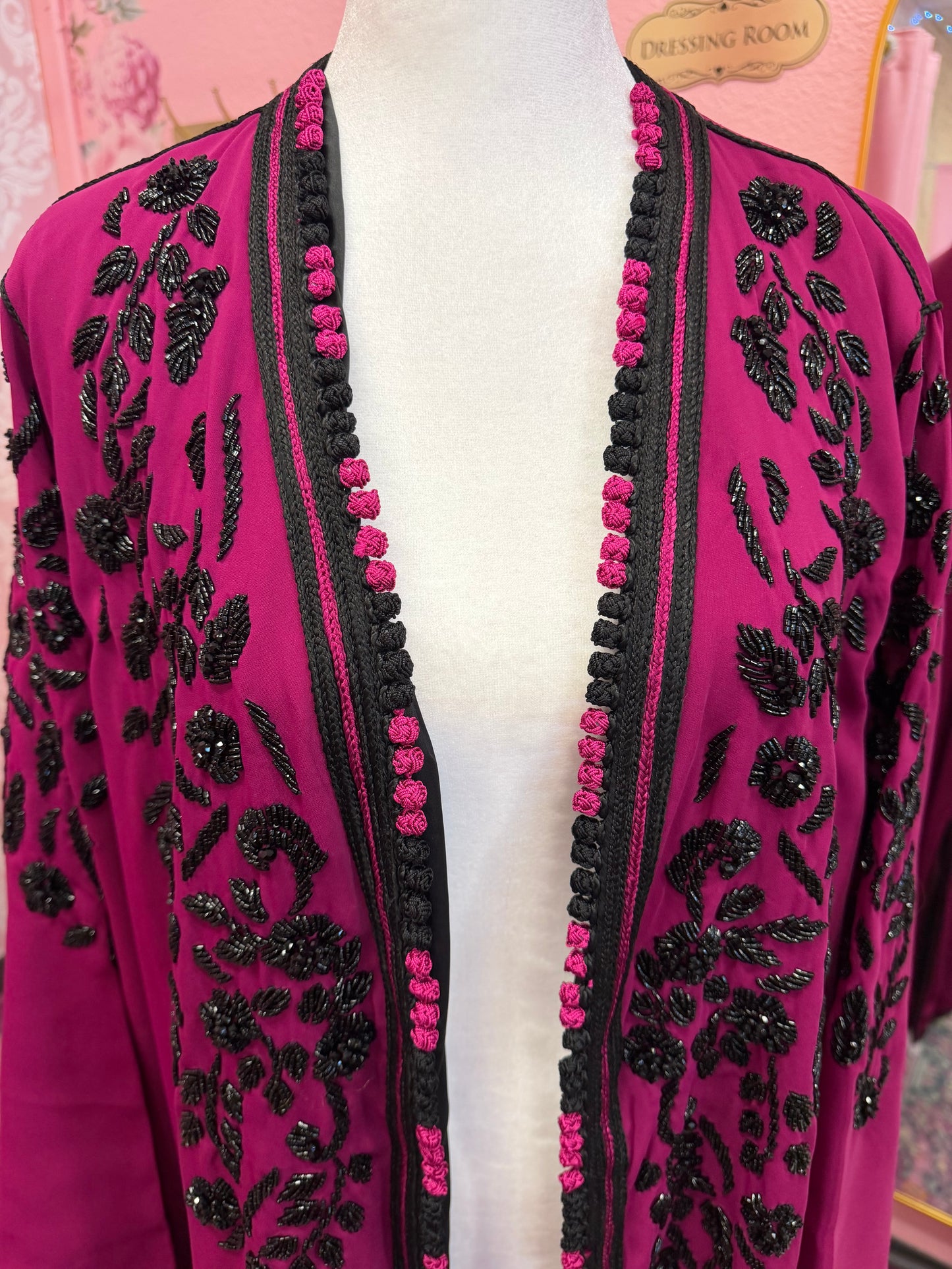 Moroccan Traditional Pink & Black Satin Lined Kimono