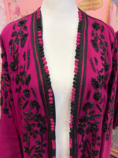 Moroccan Traditional Pink & Black Satin Lined Kimono