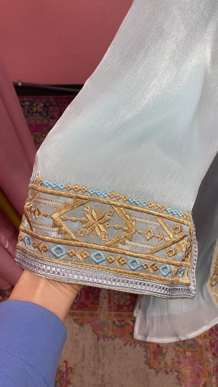 Moroccan Traditional Embroidered Satin Chiffon 2 Piece Caftan