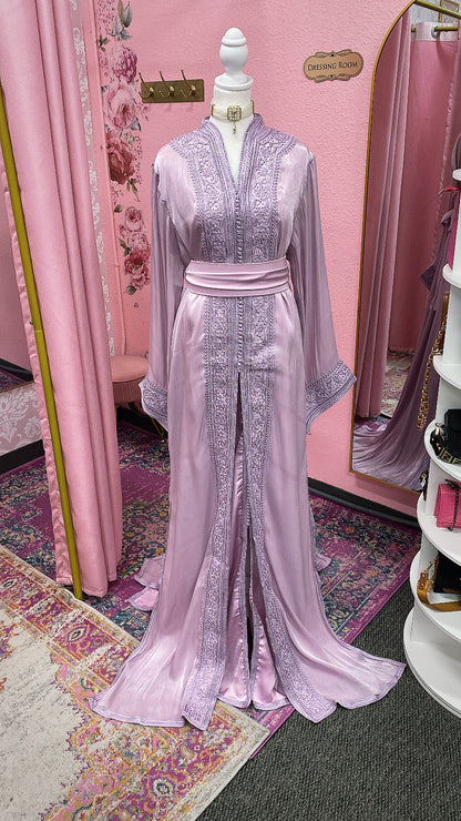 Moroccan Traditional Satin Chiffon 2 Piece Caftan