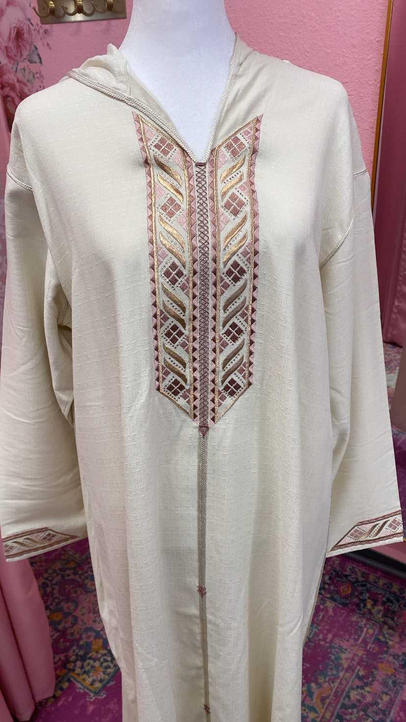 Traditional Moroccan Linen Embroidered Djellaba