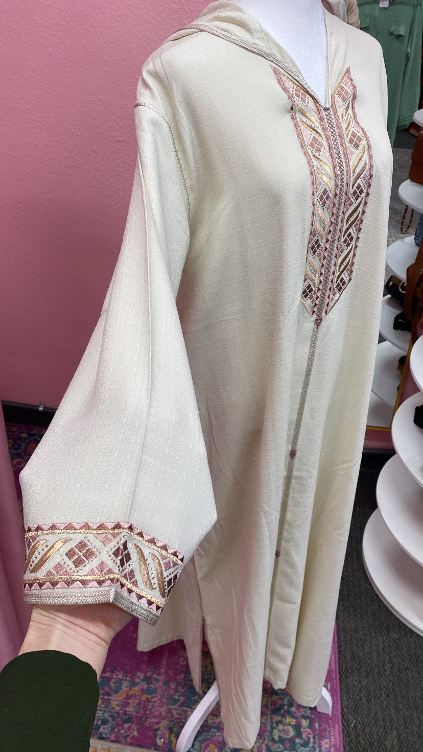 Traditional Moroccan Linen Embroidered Djellaba