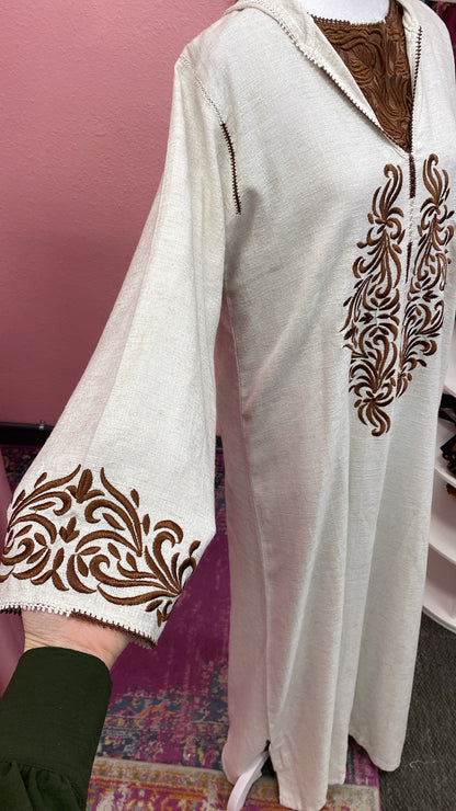 Traditional Moroccan Linen 2 Piece Embroidered Djellaba