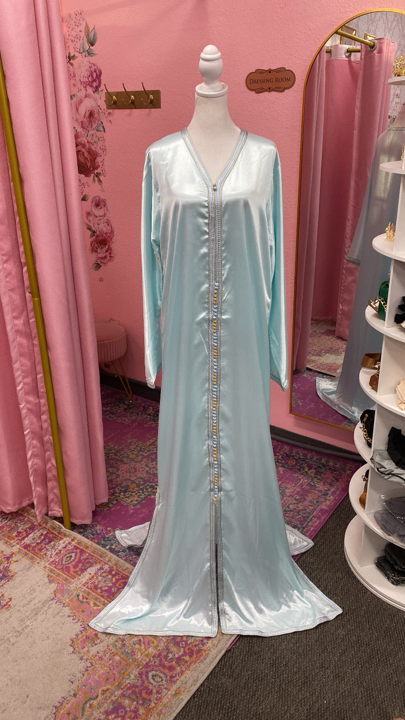 Moroccan Traditional Embroidered Satin Chiffon 2 Piece Caftan