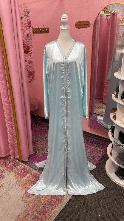 Moroccan Traditional Embroidered Satin Chiffon 2 Piece Caftan