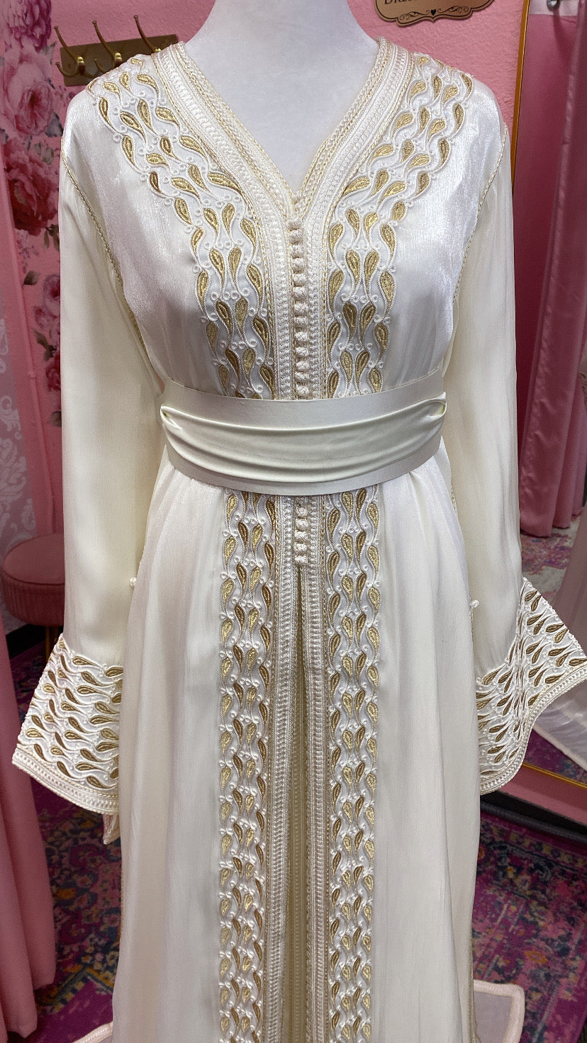 Moroccan Traditional Satin Chiffon 2 Piece Caftan