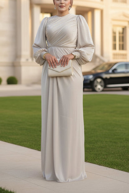 Elegant Bow Rhinestone Sleeved Gown