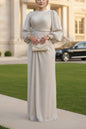 Elegant Bow Rhinestone Sleeved Gown