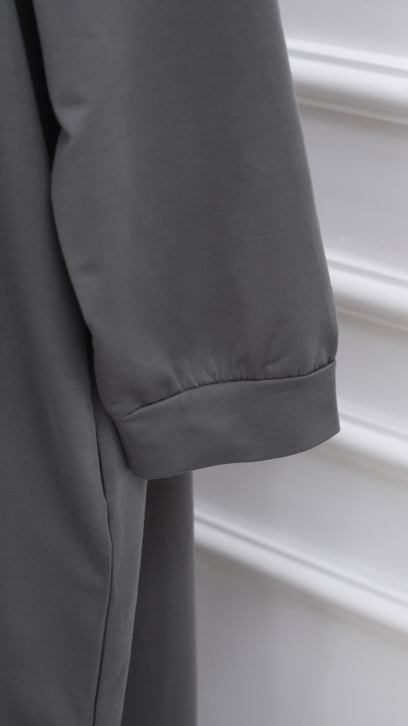 Gray Turkish Style Zipper Hoodie Abaya Dress
