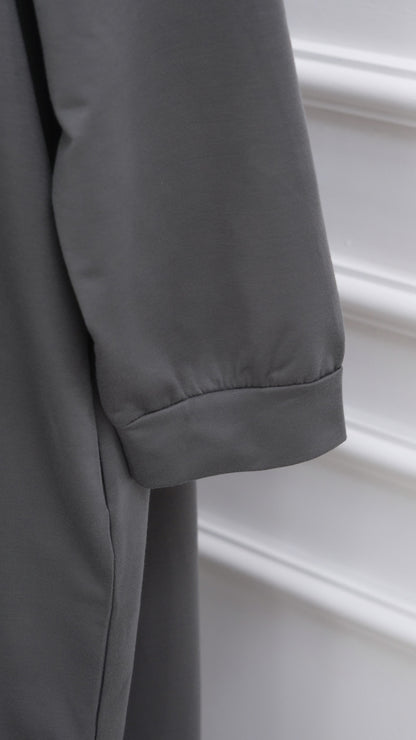 Gray Turkish Style Zipper Hoodie Abaya Dress