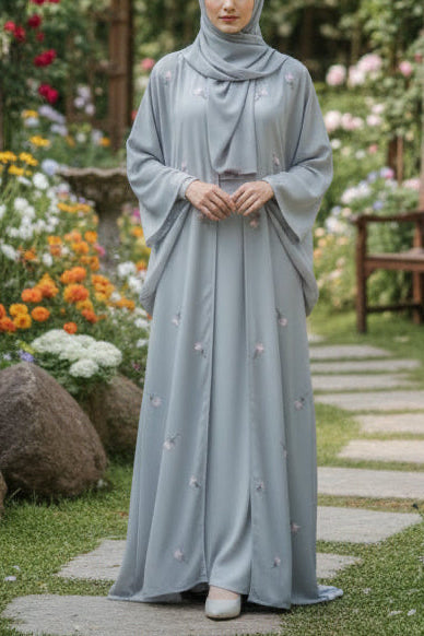 Floral Embroidered Open Abaya