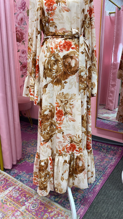Turkish Style Floral Bell Sleeved Dress