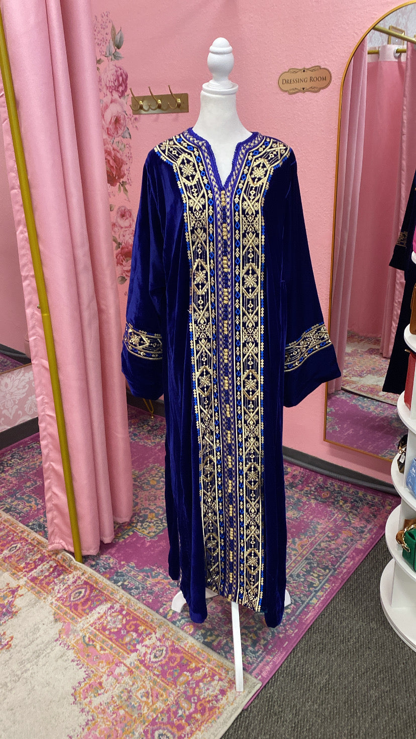 Moroccan Traditional Velvet Caftan Royal Blue