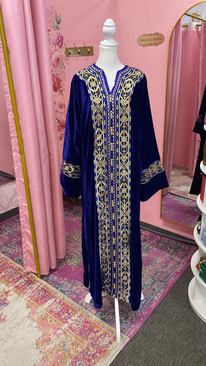 Moroccan Traditional Velvet Caftan Royal Blue