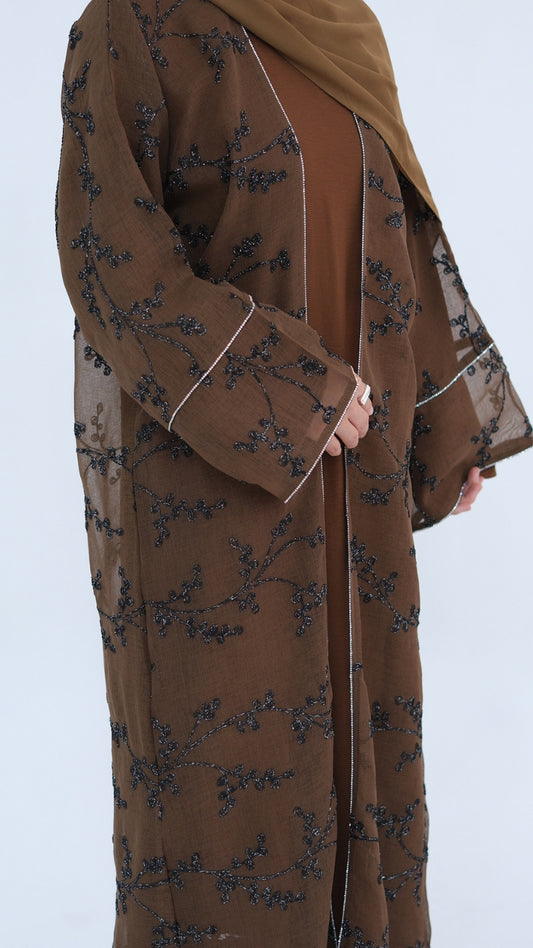 Dubai Style Embellished 2 Piece Abaya Rust
