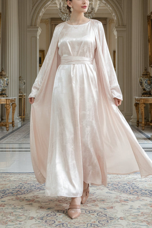 Satin Embroidered Open Abaya