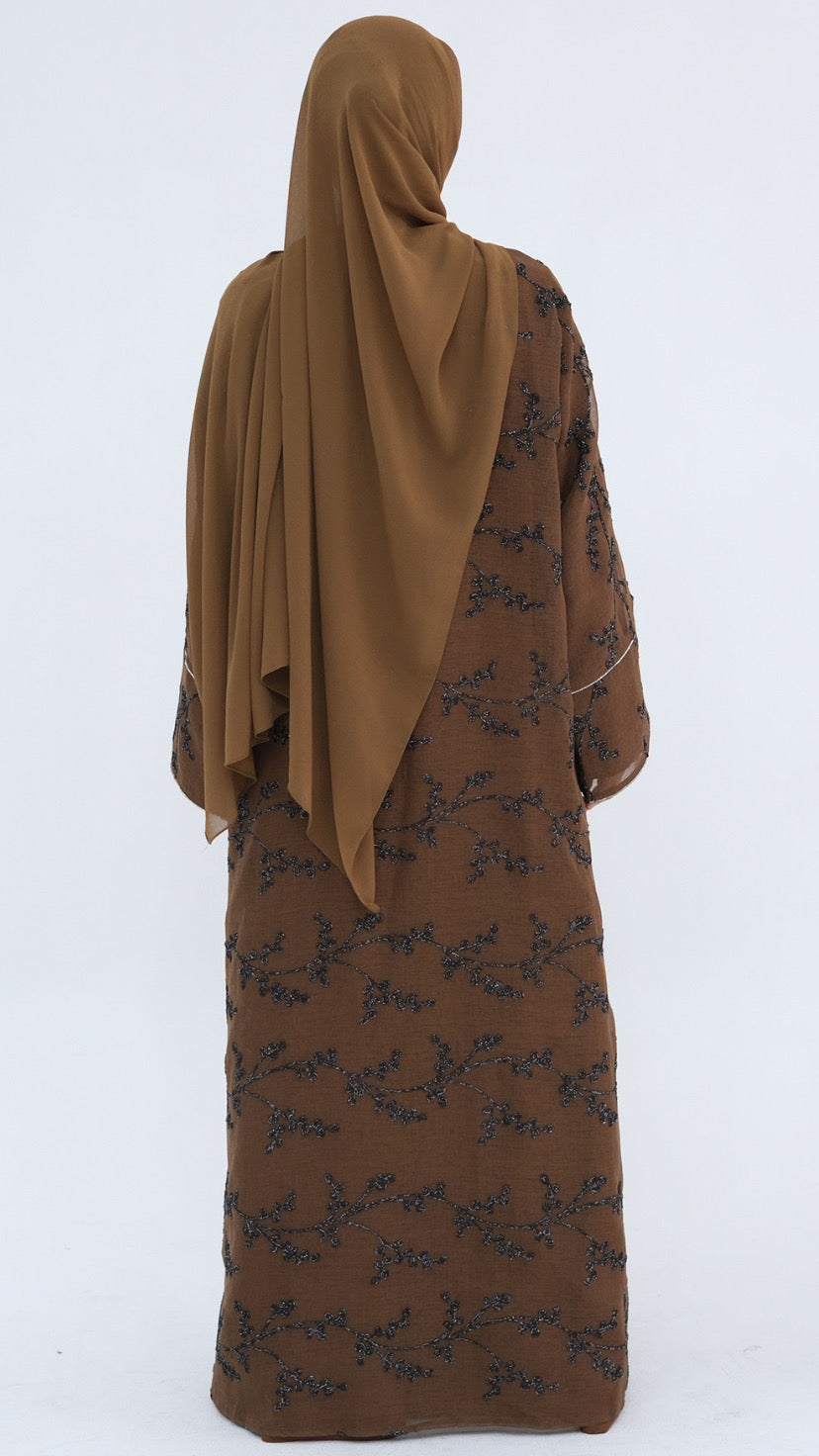Dubai Style Embellished 2 Piece Abaya Rust