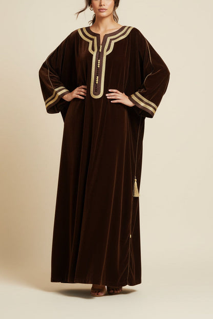 Moroccan Velvet Caftan Dark Brown