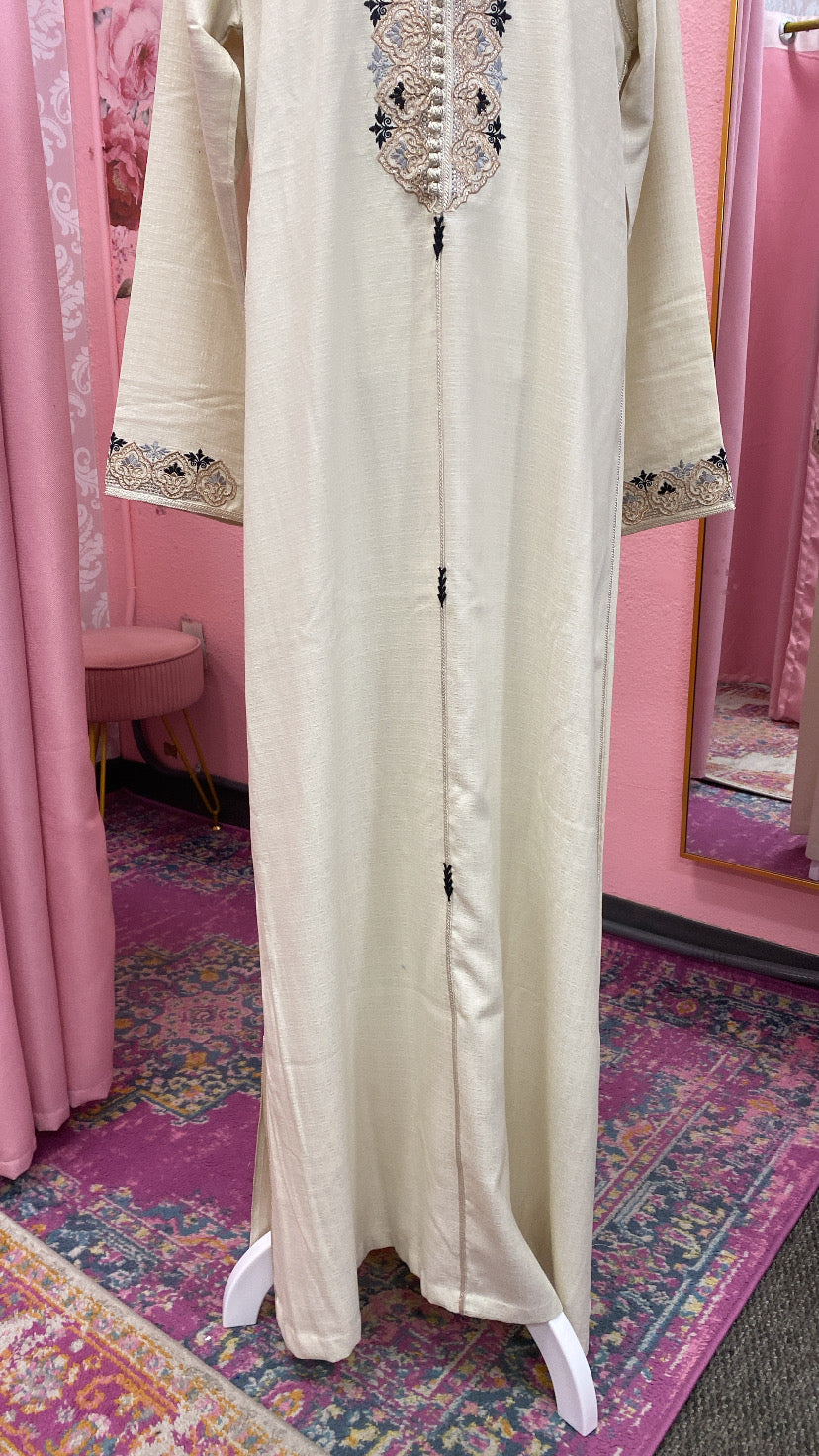 Traditional Moroccan Linen Embroidered Djellaba