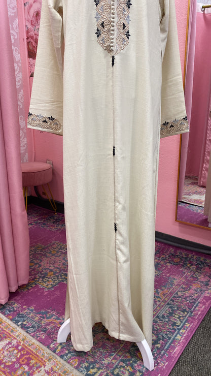 Traditional Moroccan Linen Embroidered Djellaba