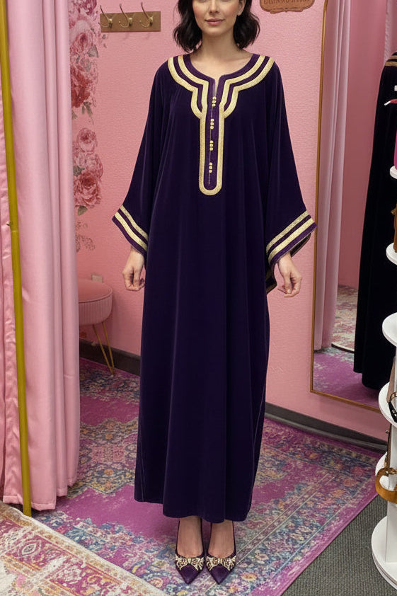 Moroccan Velvet Caftan Purple