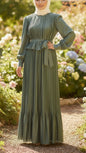 Pleated Satin Ruffle Top Sage Dress