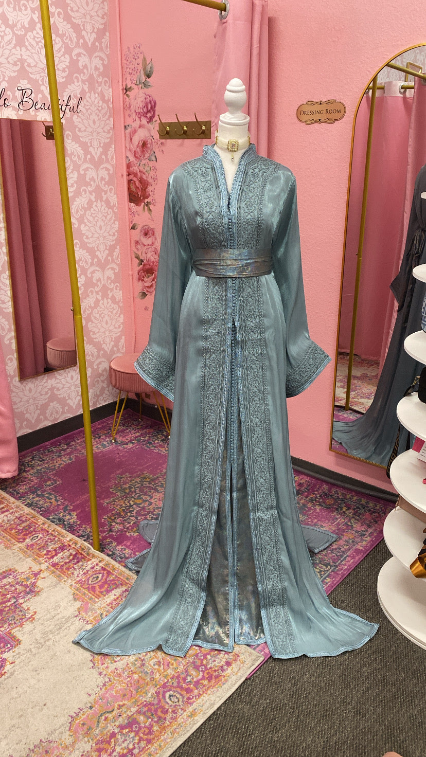 Moroccan Traditional Satin Chiffon 2 Piece Caftan