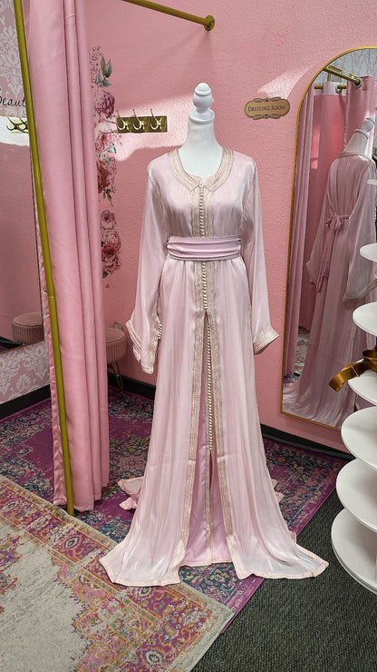 Moroccan Traditional Satin Chiffon 2 Piece Caftan