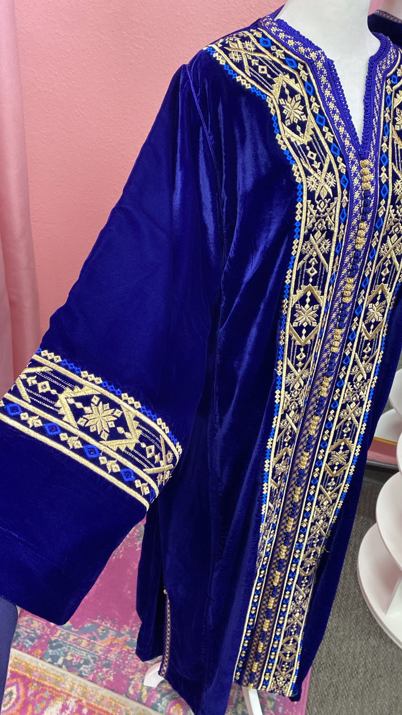Moroccan Traditional Velvet Caftan Royal Blue