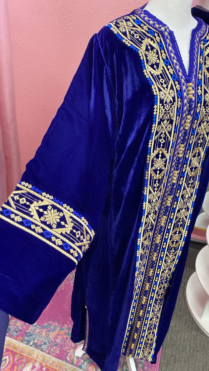 Moroccan Traditional Velvet Caftan Royal Blue