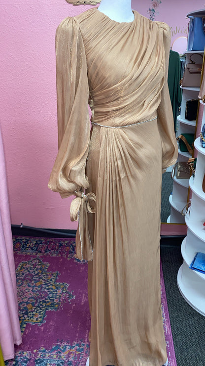 Elegant Turkish Bow Rhinestone Sleeved Gown