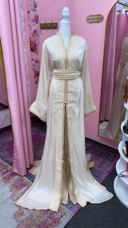 Moroccan Traditional Satin Chiffon 2 Piece Caftan