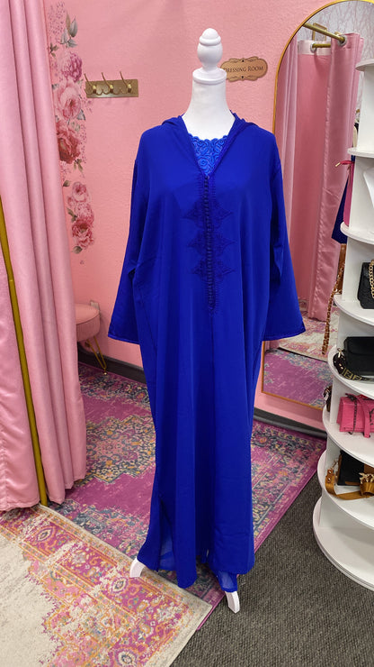Traditional Moroccan Satin 2 Piece Djellaba Floral Embroidery