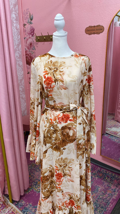 Turkish Style Floral Bell Sleeved Dress