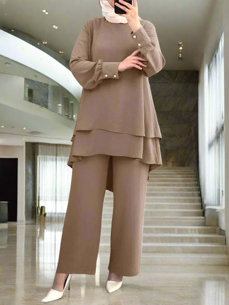 Turkish Style Crepe Tiered Pant Suit(Multi Colors)