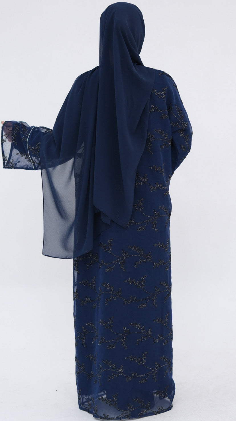 Dubai Style Embellished 2 Piece Abaya Navy