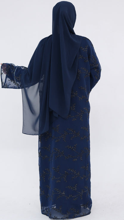 Dubai Style Embellished 2 Piece Abaya Navy