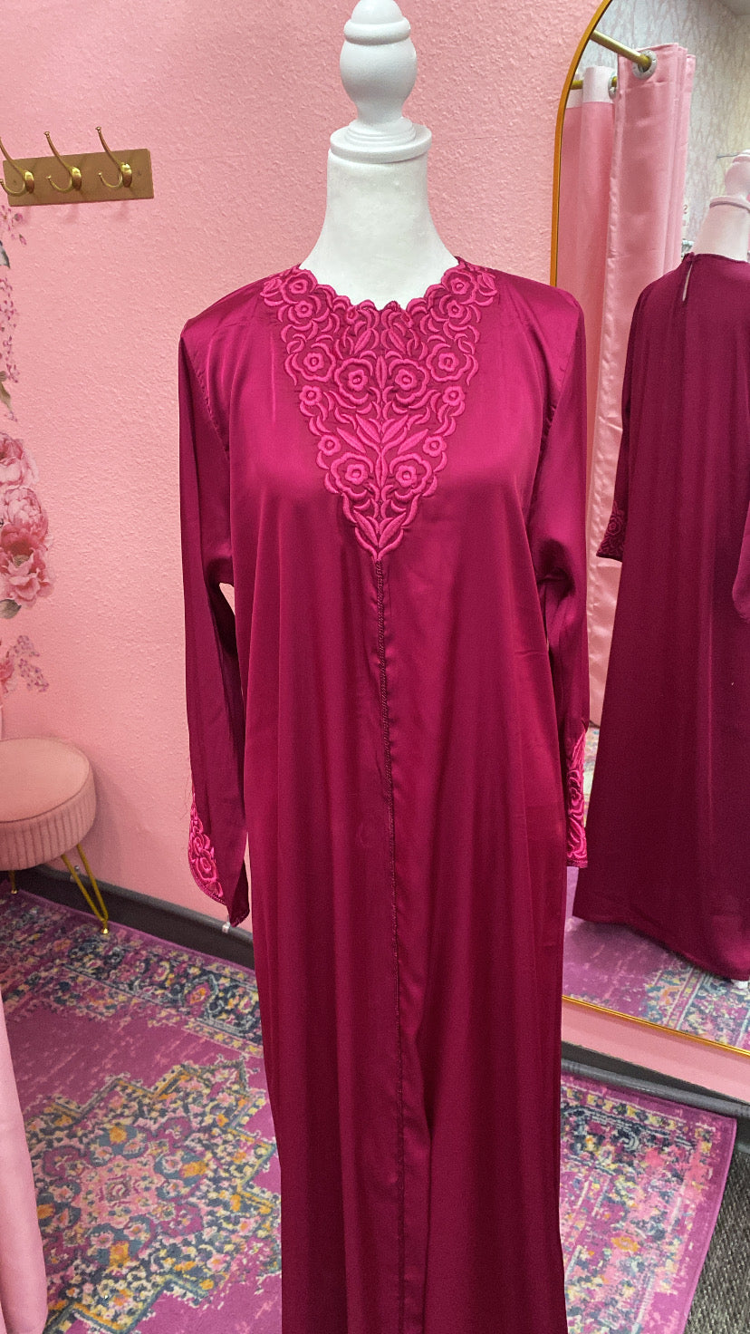 Traditional Moroccan Satin 2 Piece Djellaba Floral Embroidery
