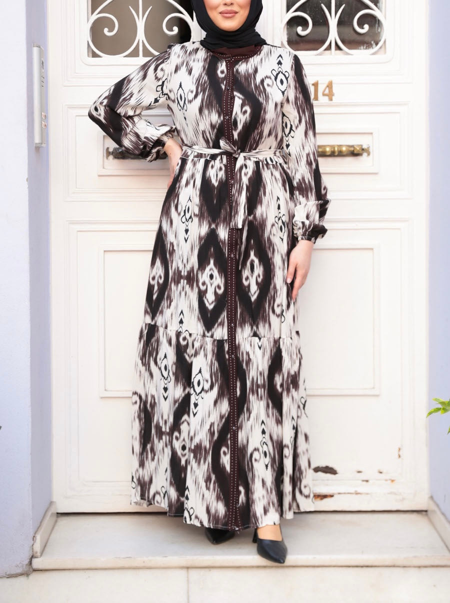 Turkish Tie-dye Button Down Summer Dress Abaya