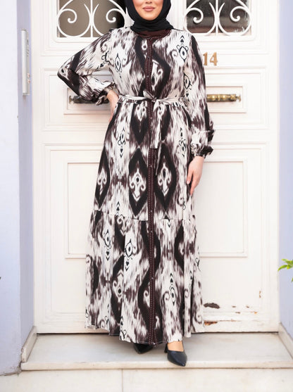 Turkish Tie-dye Button Down Summer Dress Abaya