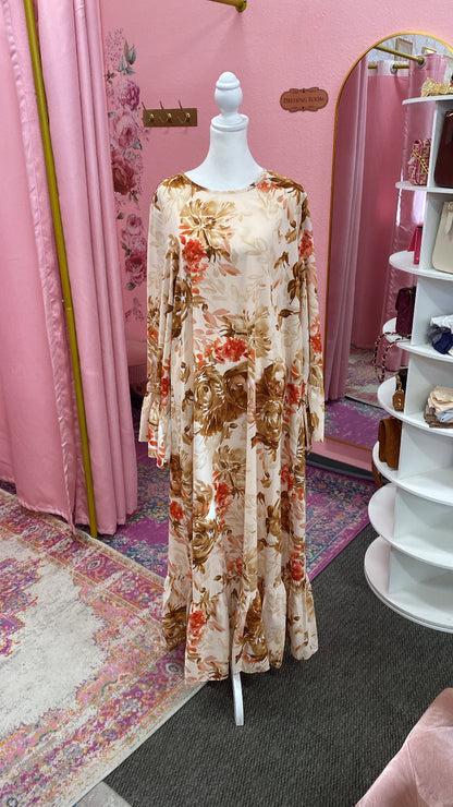 Turkish Style Floral Bell Sleeved Dress