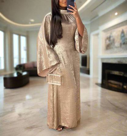 High Neck Shimmer Dress Abaya(Multi Colors)