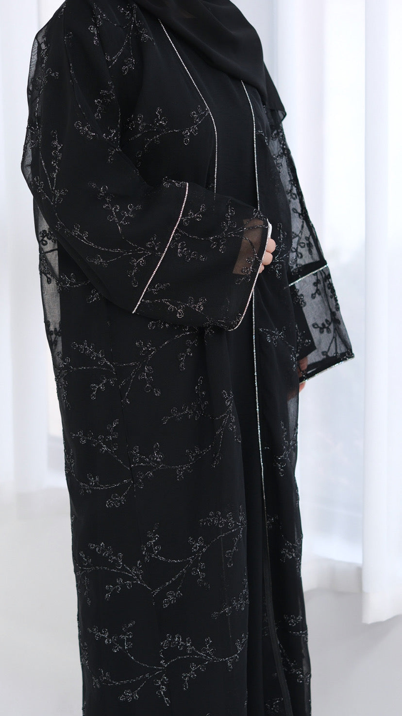 Dubai Style Embellished 2 Piece Abaya Black