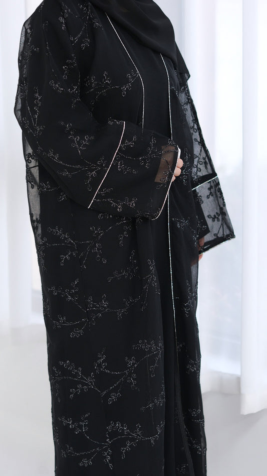 Dubai Style Embellished 2 Piece Abaya Black