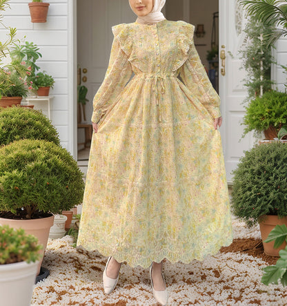 Floral Lace Ruffled Dress(Multi Color)