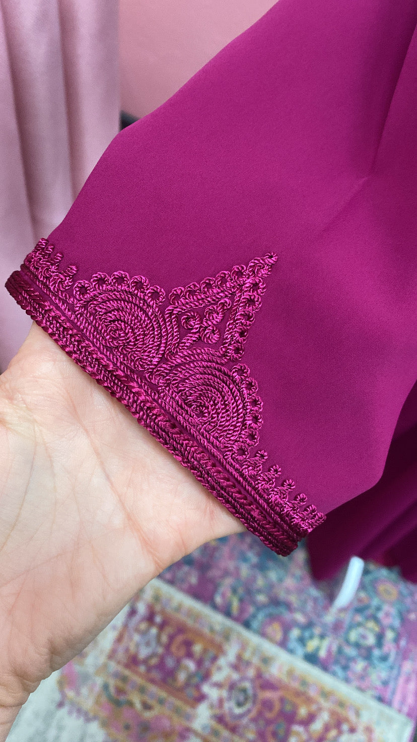 Traditional Moroccan Satin 2 Piece Djellaba Floral Embroidery
