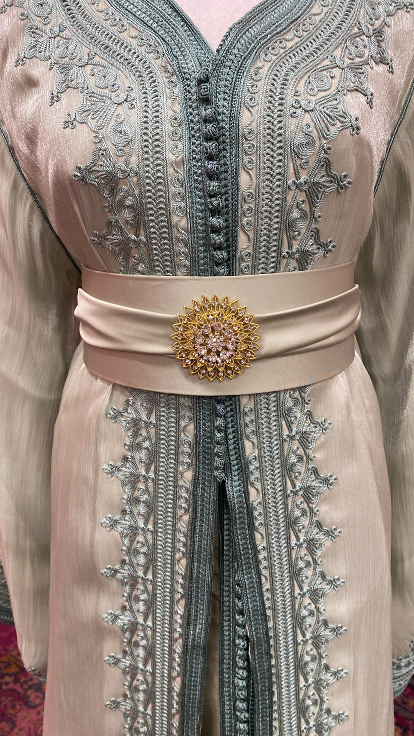 Moroccan Traditional Satin Chiffon Caftan