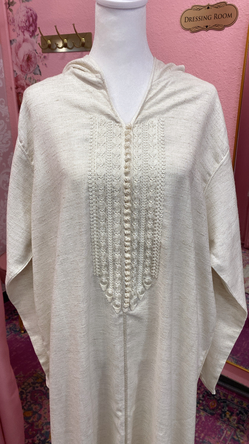 Traditional Moroccan Linen Embroidered Djellaba