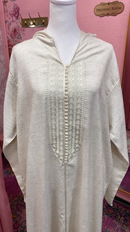 Traditional Moroccan Linen Embroidered Djellaba